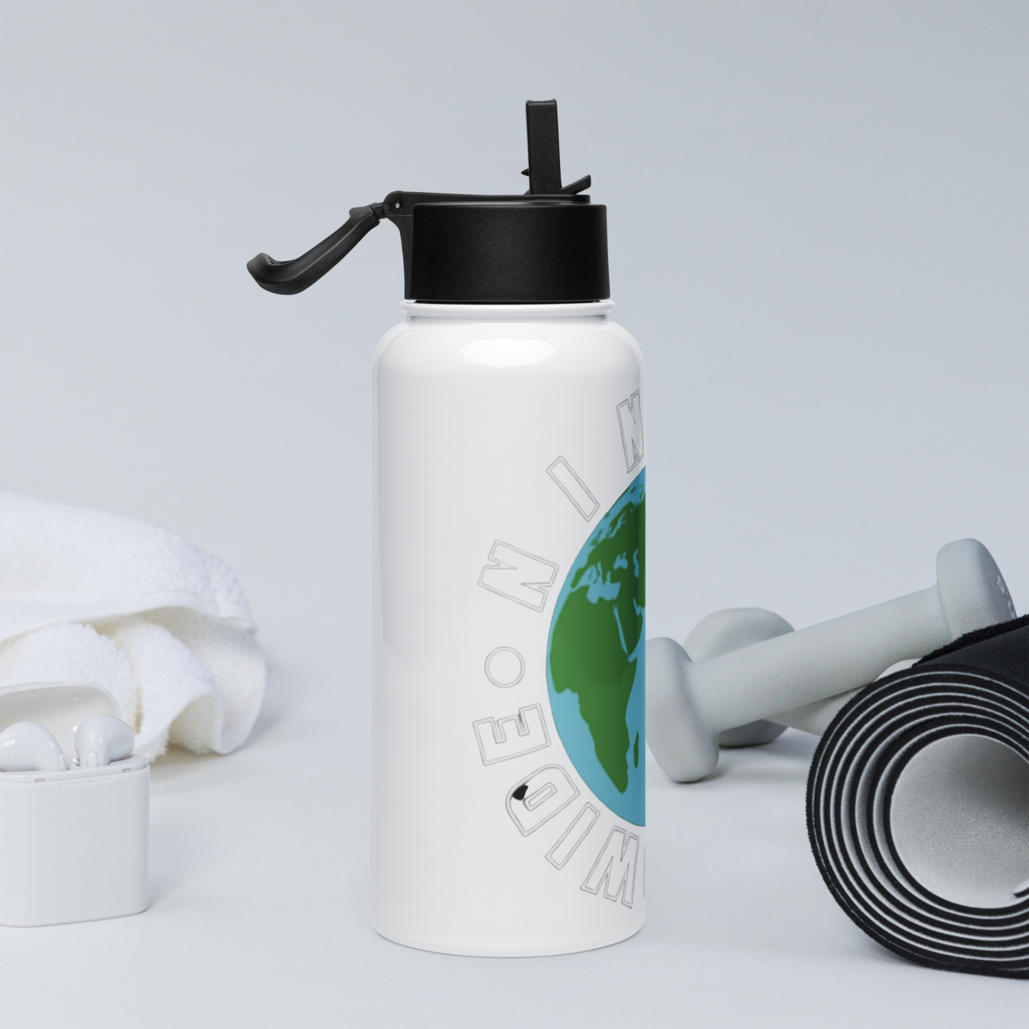 NINJAS WORLDWIDE STAINLESS STEEL WATER BOTTLE WITH A STRAW LID